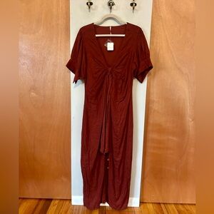 Free people sexy rust / wine linen midi dress with lining with waist tie - NEW!